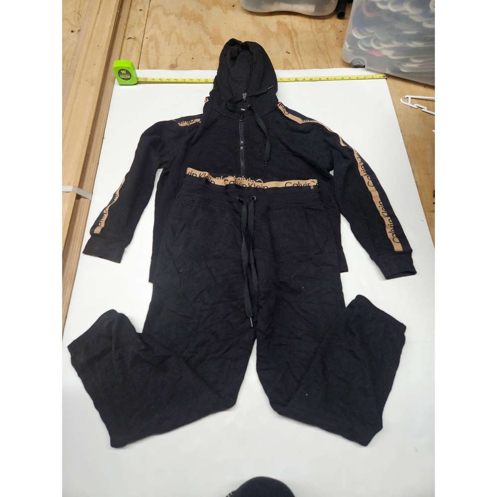 Calvin Klein Performance Womens Tracksuit Set Black Rose Gold Logo Tape Medium